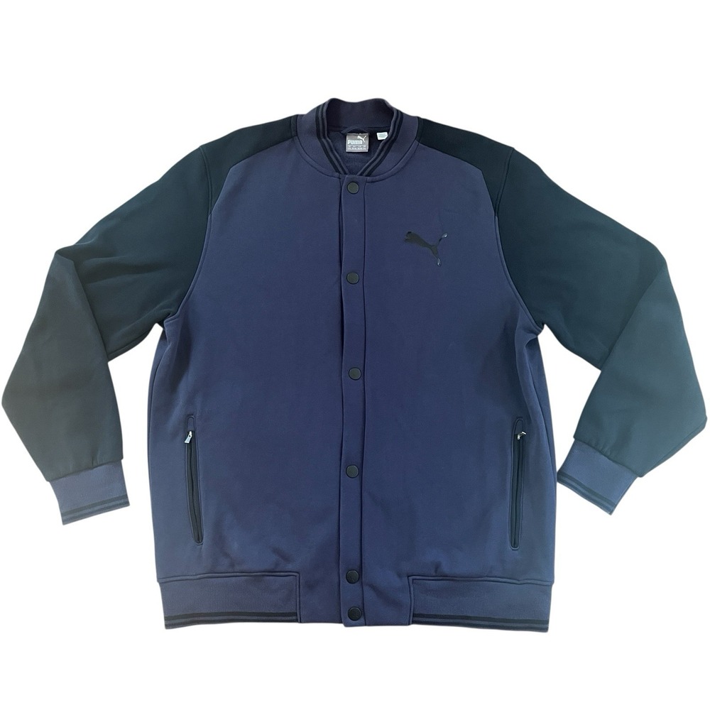 Puma Men's Size XXL 2XL Navy Blue Varsity Jacket Performance Athleisure Snap Up